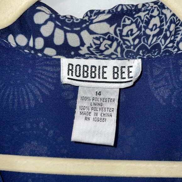 Navy & White Floral Print Dress By Robbie Bee Size 14 - Picture 4 of 8